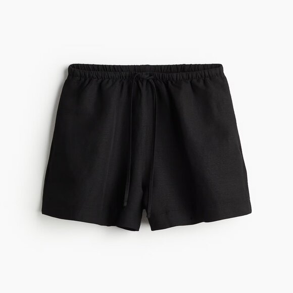 (NWT) H&M - black linen blend pull on shorts - Picture 1 of 7